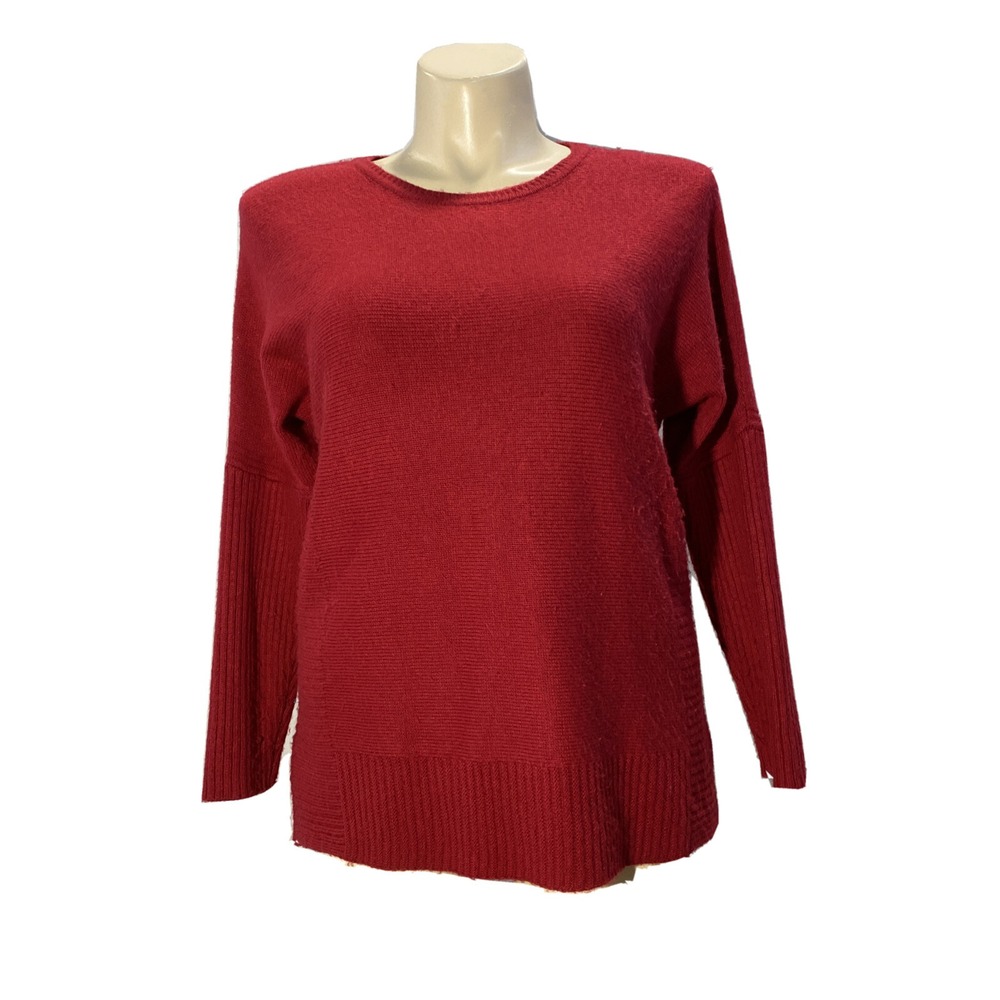 Chicos Red Sweater 1 Med Tunic Side Slit Long Sl Drop Shoulder Soft Oversize